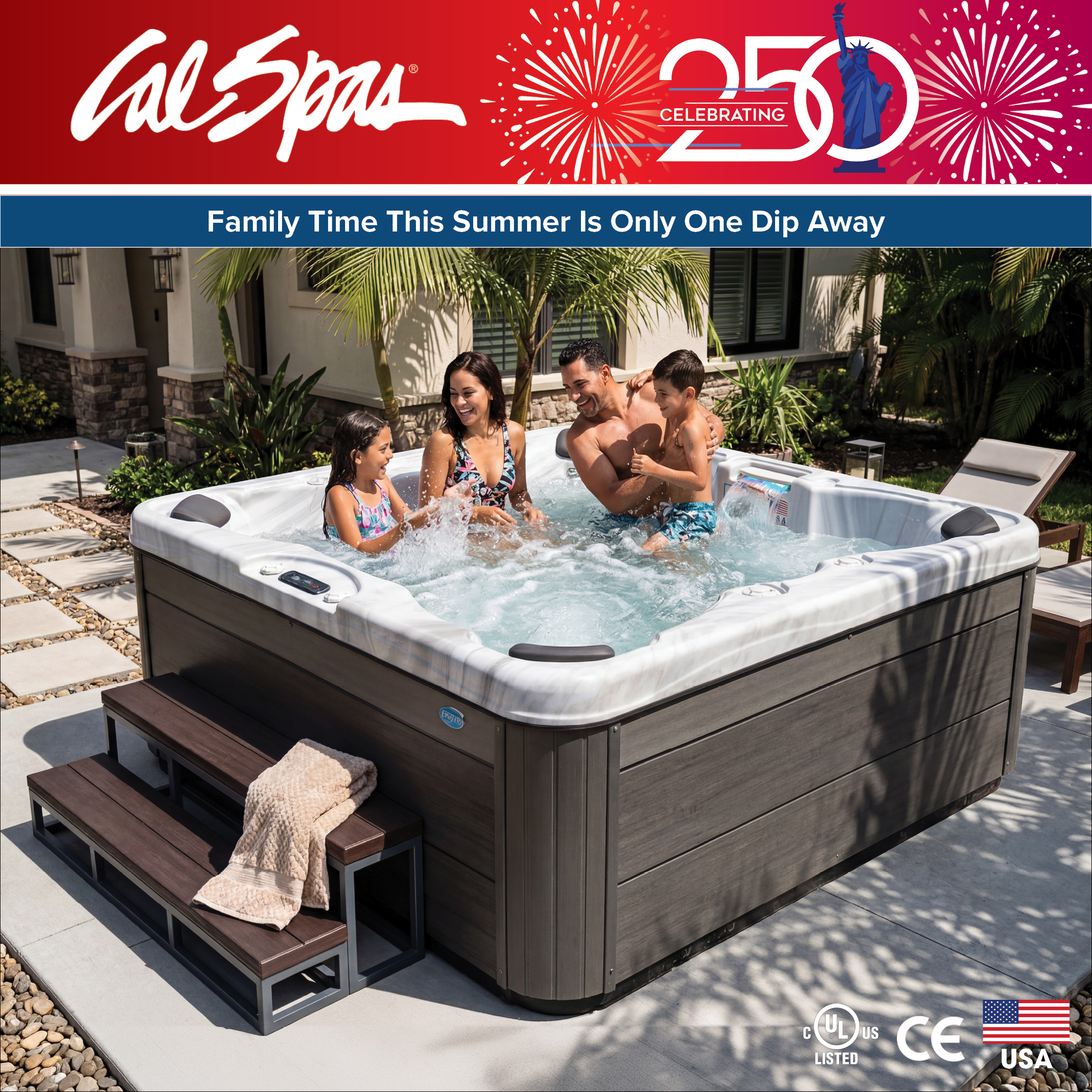 Calspas hot tub being used in a family setting - Riverside